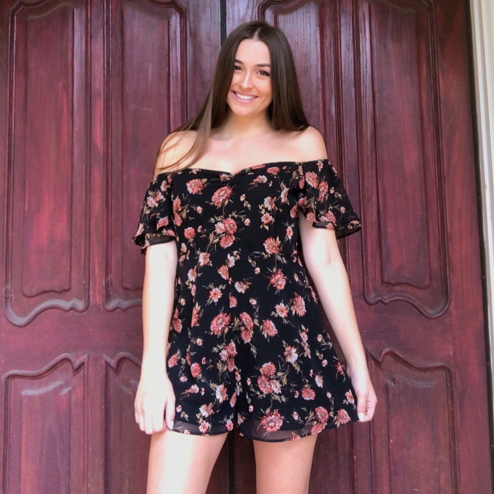 Floral Over The Shoulder Romper - Urban Outfitters